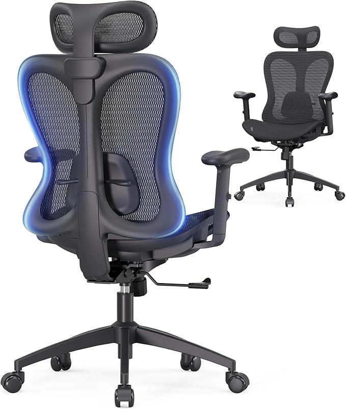 Ergonomic Office Desk Chair, Comfortable Computer Gaming Chair, Breathable Mesh Back & Seat, Adjustable Armrest & Headrest, Lumbar Support, Butterfly Design for Home Office (Black)