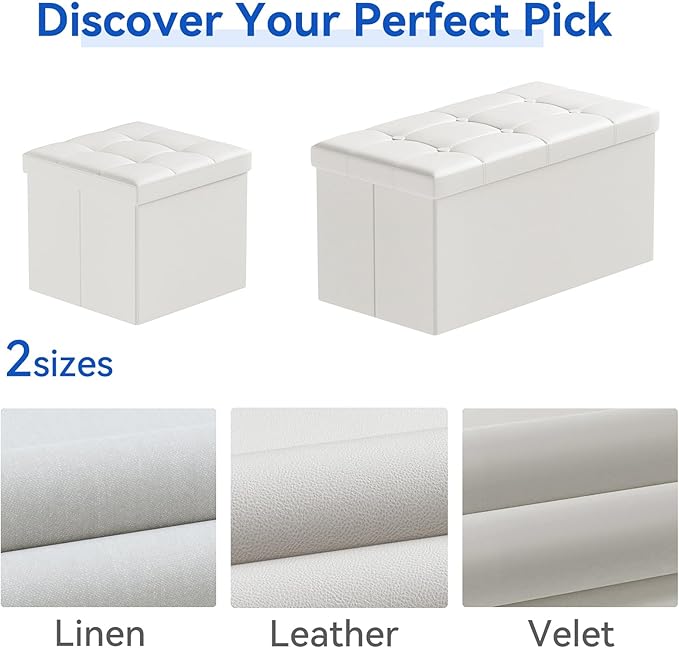 BRIAN & DANY 30 Inches Storage Ottoman Bench, Faux Leather Ottoman with Storage, Folding Bench Shoe, Foot Rest Stool, for Living Room, White