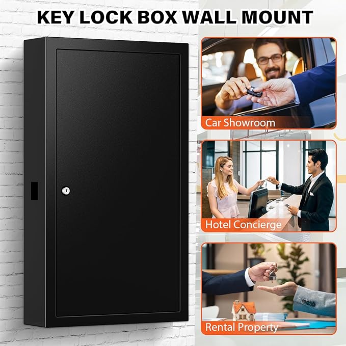 225 Keys Key Lock Box Wall Mount with Additional 16 Side Hooks and Key Tags, Anti-Theft Key Box Key Cabinet with Side Opening, Key Organizer Key Safe for Home Office Garage Rental Business