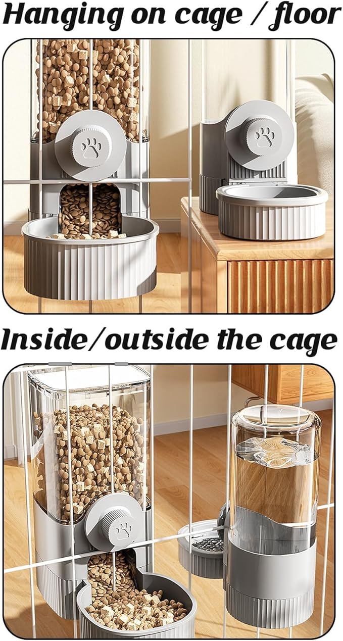 GPY Automatic Hanging Gravity Pet Feeder and Water Dispenser Set ，Automatic Rabbit Feeder and Dog Water Dispenser for Dogs Cats Pets Animals Large Capacity (Blue Water Feeder&Food Feeder) (Grey)