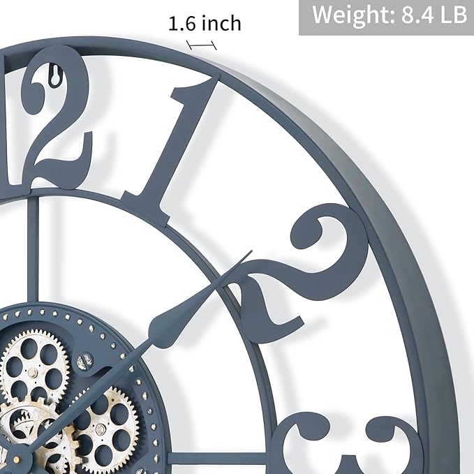 29 Inch Large Wall Clocks for Living Room Decor with Moving Gears,Large Wall Clock Industrial Steampunk,Oversized Metal Analog Wall Clocks for Farmhouse Home Battery Operated