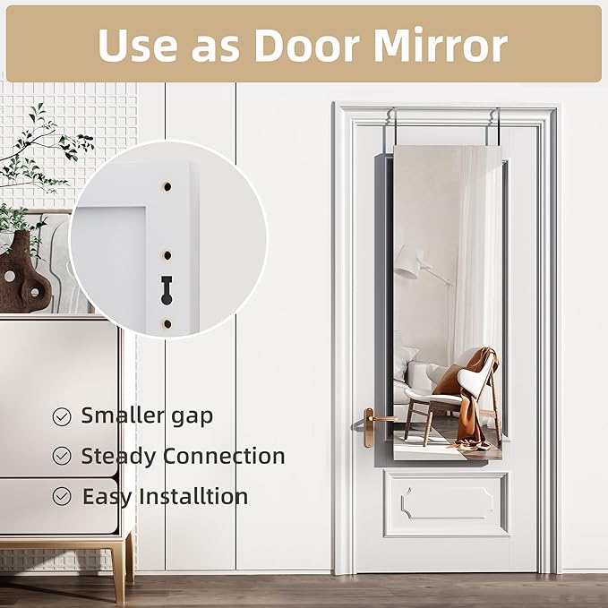 Hasipu Door Mirror Full Length, 47"x 15.8" Full Body Over The Door Hanging Wall Mounted Mirror for Bedroom, Living Room, Cloakroom, Square White