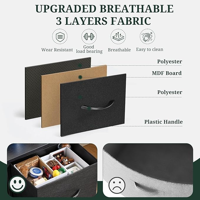 Nightstand, 4 Drawer Dresser End Table Bedside Furniture with Wooden Top Steel Frame Fabric Bins for Bedroom, Closet, Entryway, Dorm, Living Room, Black