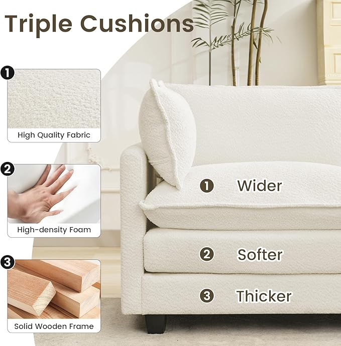 ROWHY Convertible Sectional Couch with Ottoman, Single Armchair with armrests, Modern Living Room Furniture Set, Small Couches for Small Spaces, for Living Room, Chenille, Beige