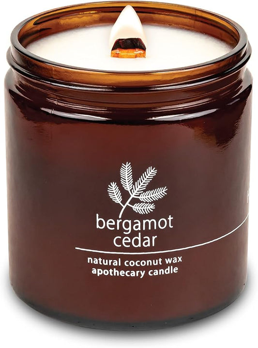 Hemlock Park Crackling Wood Wick Candle Handcrafted with Natural Coconut Wax (Large 16 oz, Bergamot Cedar)