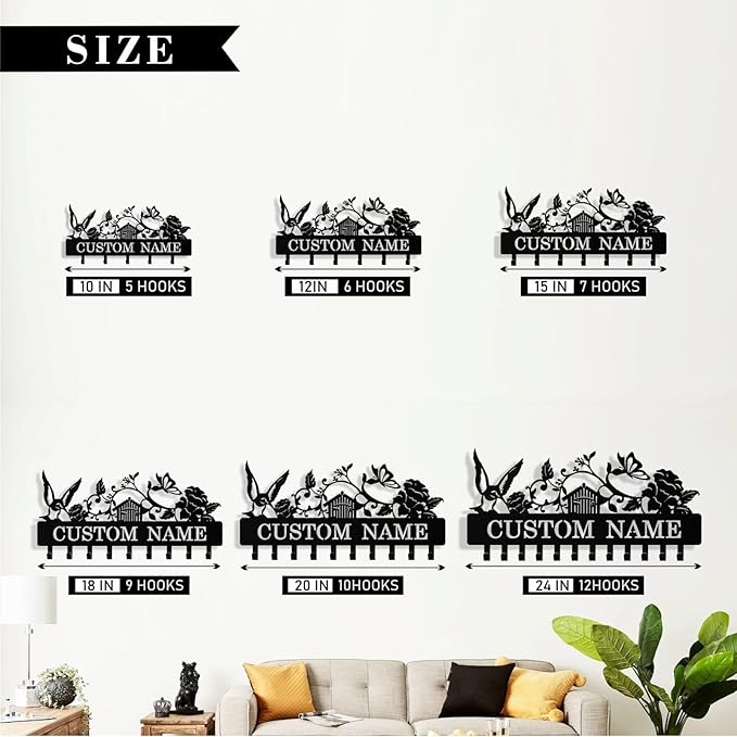 Personalized Key Holder Wall Mount, Custom Metal Bird Butterfly Keys Holder for Wall with Name, Wall Key Hanger Rack with Hooks for Entryway, Front Door, Living Room, Kitchen, Bathroom, Garden