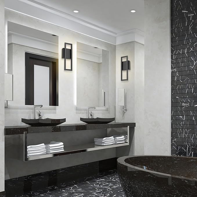 GLOBE Electric 51432 LED Integrated Outdoor Indoor Wall Sconce, Black, 17 Watts, 520 Lumens, Back Porch Lights, Front Patio, Garage Fixture, Exterior Lighting for House