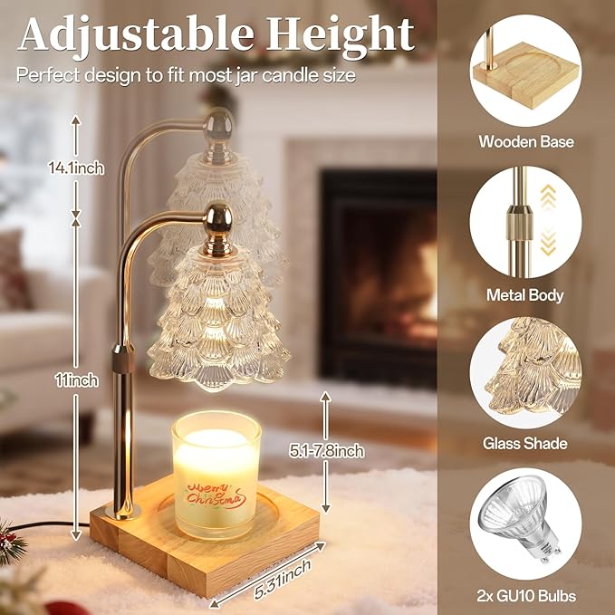Candle Warmer Lamp with Timer Dimmer Adjustable Height, Candle Warmer with 2 Bulbs for Jar Candles, Home Decor, Birthday Gifts for Women