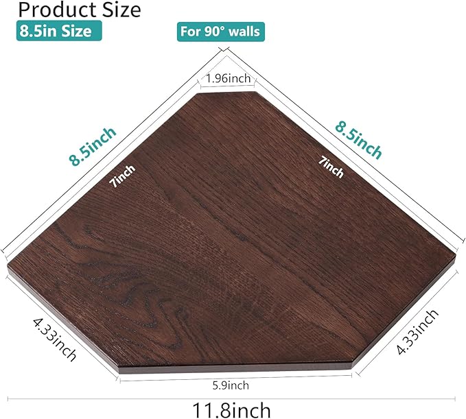 Corner Shelf Wall Mount, Set of 2 Solid Oak Wood Floating Corner Shelves with Wire Hole Display Shelf with Wire Hole Small Plant Display for Kitchen Living Room Bedroom