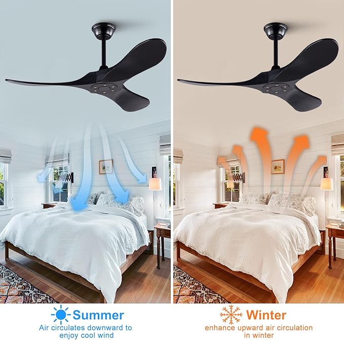 42 Inch Solid Wood Ceiling Fan with Remote,Black Ceiling Fan no Light,6 Speeds,Noiseless,Reversible DC Motor,Modern Ceiling Fans without Lights for Outdoor Indoor Bedroom Farmhouse,Patios