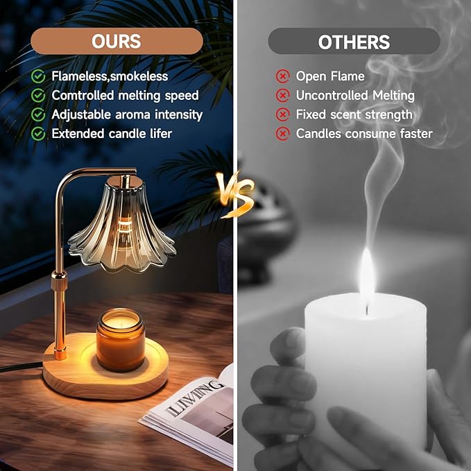 Candle Warmer Lamp - Flame-Free with 2 Bulbs Height-Adjustable Warmer Ideal for Scented Candles for Women, Moms Housewarmings