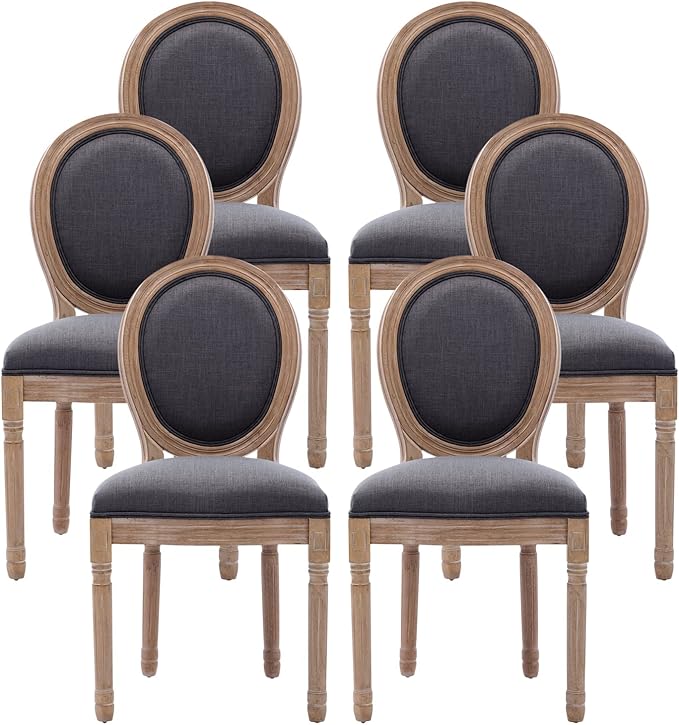 Nrizc French Country Dining Chairs Set of 6, Farmhouse Dining Chairs, Wood Round Back Dining Room Chair for Dining Room/Living Room/Bedroom
