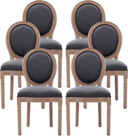 Nrizc French Country Dining Chairs Set of 6, Farmhouse Dining Chairs, Wood Round Back Dining Room Chair for Dining Room/Living Room/Bedroom