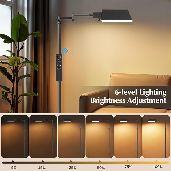 GyroVu Traditional Height Adjustable Pharmacy Floor Lamp with 350° Swing Arm, Color Temperature Adjustable Standing Lamp Metal Shade for Living Room Reading House Bedroom Home Office(Black)