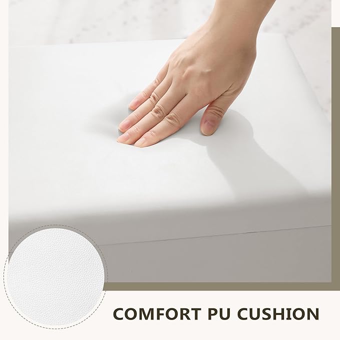 Small Makeup Vanity Stool,15.7" W x 10.2" D x 16.7" H，White（Easy Assembly,PU Cushion Mat, Footstool）
