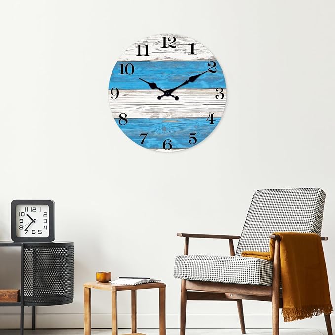 XNM 24 Inch Oversized Wall Clocks for Living Room Decor Battery Powered Clock for Wall Rustic Wall Clock Non Ticking(No Solid Wood, It is with MDF Material)