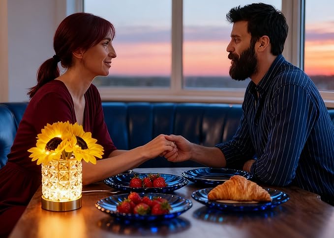 Crystal Cube LED Night Light with Sunflower Vase, USB Rechargeable Table Lamp, 3 Color Modes, Touch Control, Decorative Accent Light for Bedroom, Home (Crystal Column/Pillar (Sunflower))