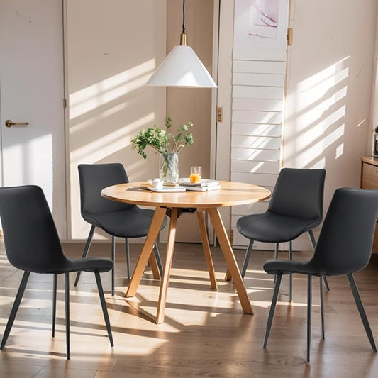 Dining Chairs, Modern PU Leather Dining Room Chair with Sturdy Metal Legs, Upholstered Seat Dinner Chairs Accent Side Chairs for Indoor Kitchen Living Room (Black, Set of 4)