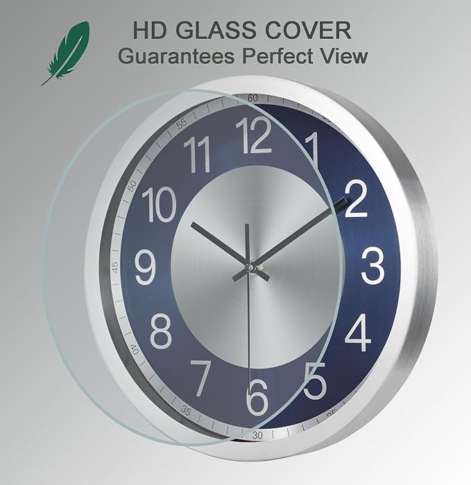 Silent Wall Clock Decorative,Analog Stainless Steel Wall Clock Battery Operated,12 inch
