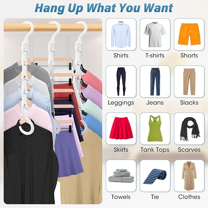 24 Pack Hangers Space Saving Magic Plastic Hanger Organizer Shirt Space Saving Hangers, Multi Clothes Hangers Space Saver for Closet Organizers Storage College Dorm Room Essentials, White