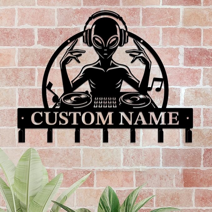 Personalized Custom Alien ET Metal Wall Keys Hooks,Clothes Hooks Alien ET Art Coat Racks,Door Holder,Black Alien ET Decorations for Home,Entrance Doors,Hallway, Bedroom,Keys,Hats (Style Q)