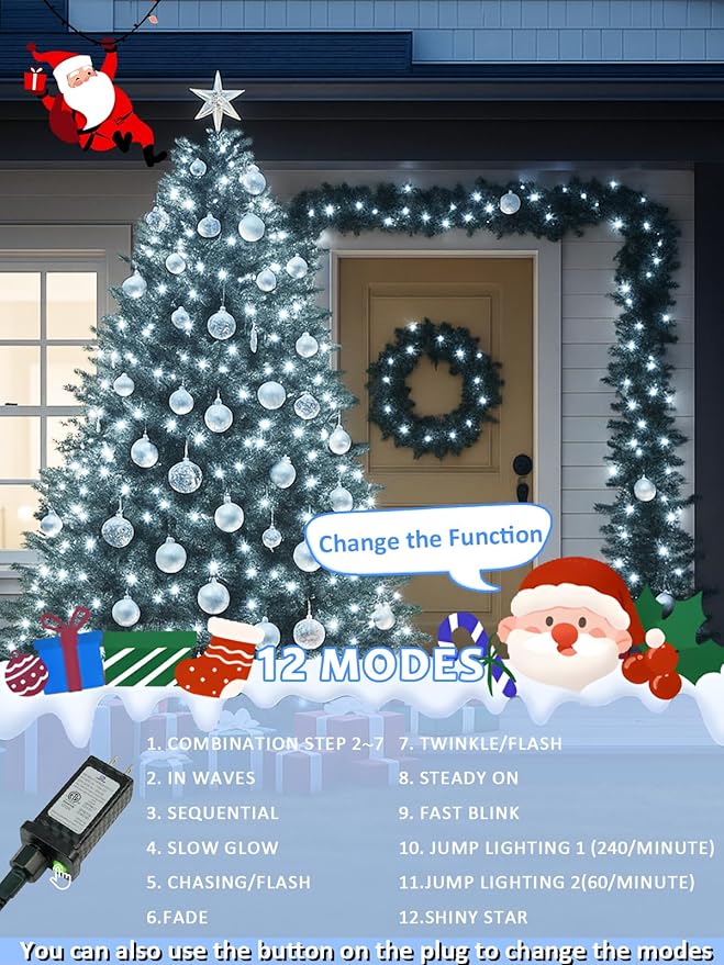 Voice Controlled Smart Christmas Lights Outdoor, 175ft 500 LED Twinkle String Lights with 7 Voice Commands, 12 Modes & Timer, Waterproof Christmas Tree Lights for Party Garden (Cool White)