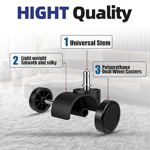 Sytopia Office Chair Wheels, Universal Standard Stem 7/16 inch x 7/8 inch, 2" Upgraded Quiet Caster Wheels Safe for All Floors Include Hardwood & Carpet, Not for 1KEA, Easy to Install, Set of 5