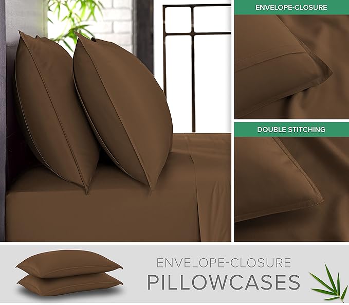 Pure Bamboo Full Sheets, Genuine 100% Organic Viscose Derived from Bamboo Bed Sheet Set, Luxuriously Soft & Cooling, Double Stitching, 2 Year Quality Promise (Full, Coconut Husk)