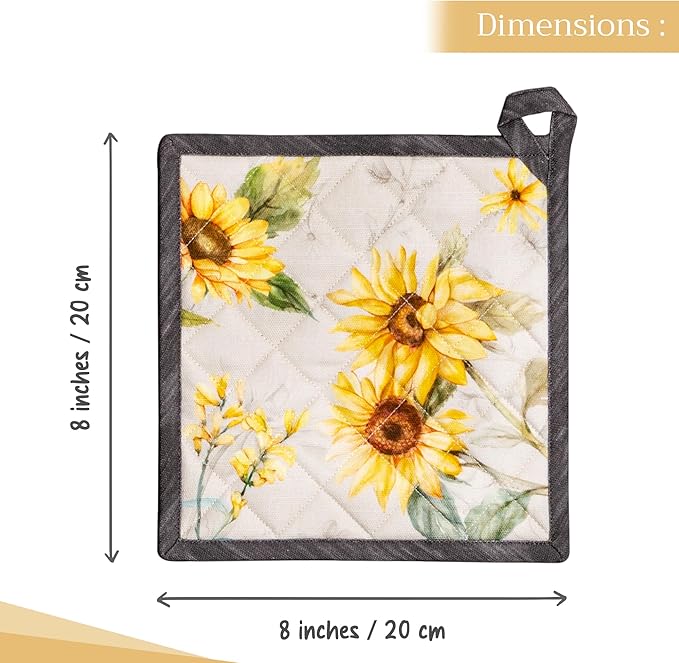 Maison d' Hermine Pot Holders 100% Cotton Heat Resistant Potholders 8" x 8" Hot Pads with Loop BBQ, Cooking, Baking, Grilling, Kitchen, Handling Hot Pans Spring/Summer (Pack of 1, Candice)