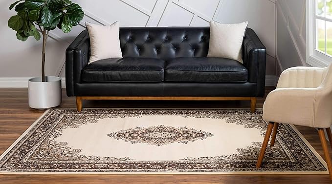 Unique Loom Reza Collection Traditional Persian Style Area Rug, 9 ft 10 in x 13 ft, Ivory/Brown