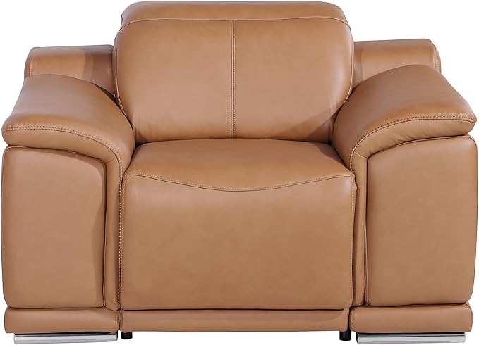 Blackjack Furniture Venice Top Grain Italian Leather Power Recliner Chair with Adjustable Headrest Modern Luxury Seating for Living Room Lounge, Cognac