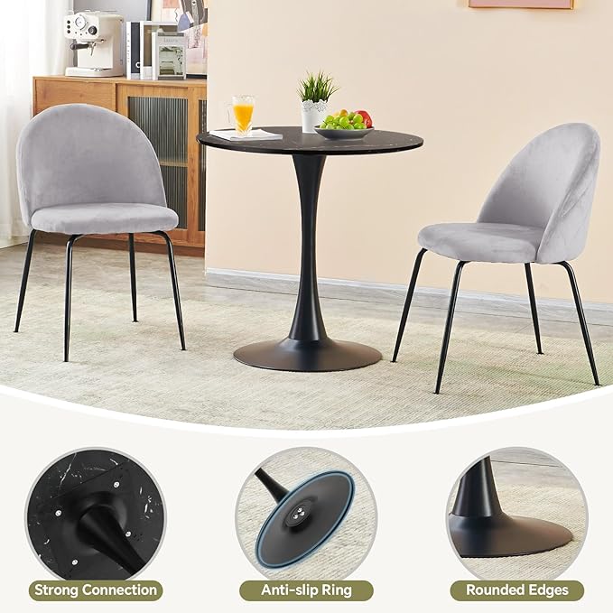 Small Space 27.5 Inch Black Faux Marble Round Tulip Dining Table - Mid Century Pedestal Base Kitchen Table for 2-4 People - Easy Assembly & Easy to Clean