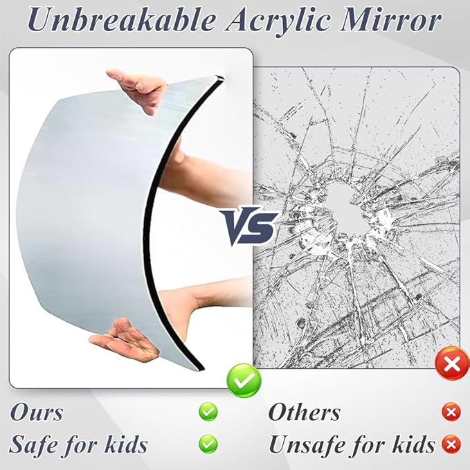 Foldable Portable Full Length Mirror, Hanging Folding Mirror with Handle, Frameless Shatterproof Hanging for Camping, Travel, Dance, RV, Home Fitness, Gift (Black, 33x13 Inch)