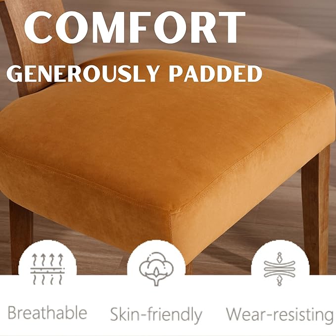 Velvet Dining Chairs Set of 6 Modern Dining Chair with Wood Legs, Upholstered Dining Chairs for Dining Room, Kitchen, Vanity, Living Room, Yellow Brown