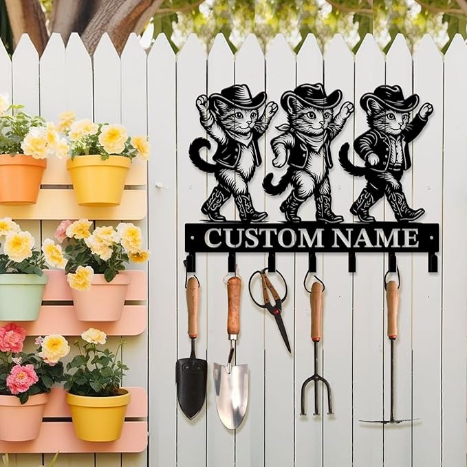 Custom Western Cowboy Metal Iron Key Hooks,Personalized Name & Text Engraving,Decor Wall Keys Holder for Home Entryway (Style I)