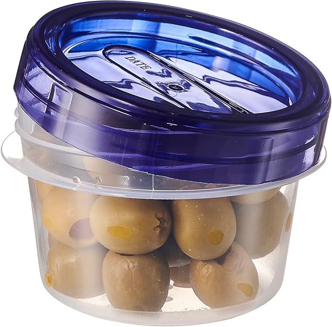 PLASTICPRO 12 Pack Twist Cap Food Storage Containers with Blue Screw on Lid- 4 oz Reusable Meal Prep Containers - Small Freezer Containers Microwave Safe Blue Plastic Food Storage