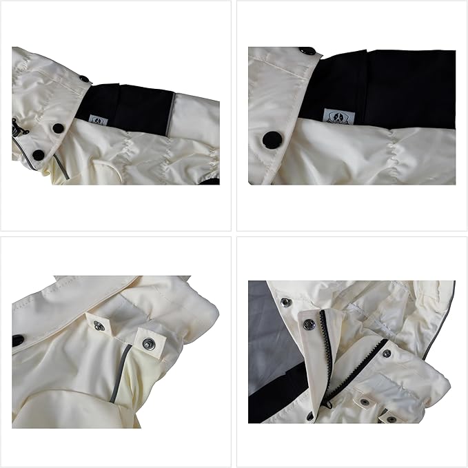 LOVELONGLONG Waterproof Dog Raincoat with Removable Hood – Outdoor Full Body Dog Jacket, Windproof Snowproof Shell Suit – All Season Pet Rain Gear Ivory XL