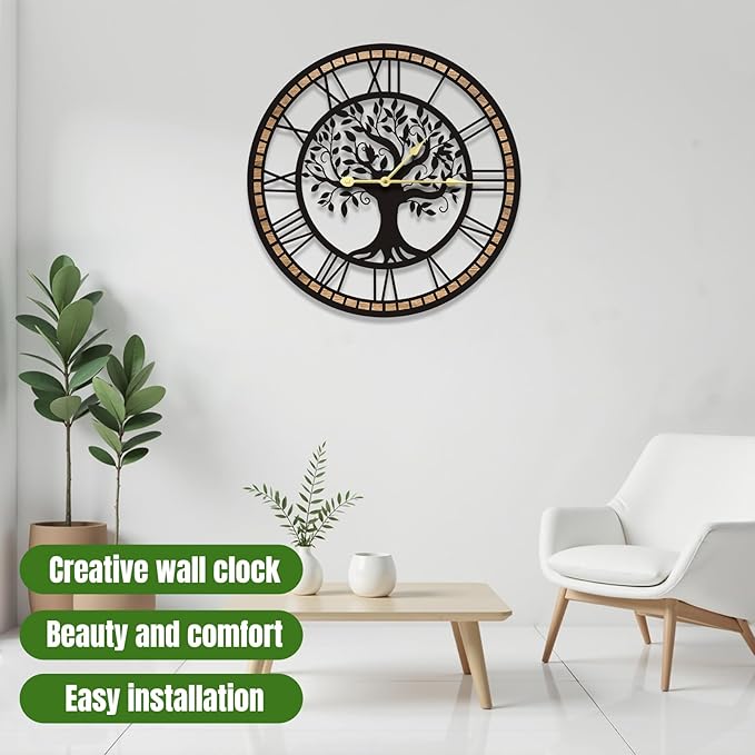 Wall Clocks for Living Room Decor - Tree of Life Big Wall Clock, Quiet and No Ticking Suitable for Wall Decor, Living Room Decoration, Kitchen Decoration (16 in)