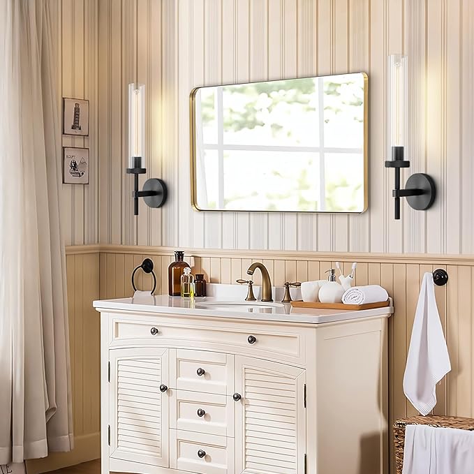 Black sconces Wall Lighting, 19" Knurling Wall Sconces Set of Two,Bathroom Vanity Light Fixtures, Modern Wall Lights for Mirror Living Room Hallway,Staircase