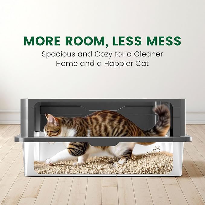 2-Pack XXXL Stainless Steel Cat Litter Box – Extra Large 28" L x 20" W with High Sides & Lid, Non-Stick, No Odor, Leak-Proof Metal Boxes for Large & Multiple Cats, Easy to Clean