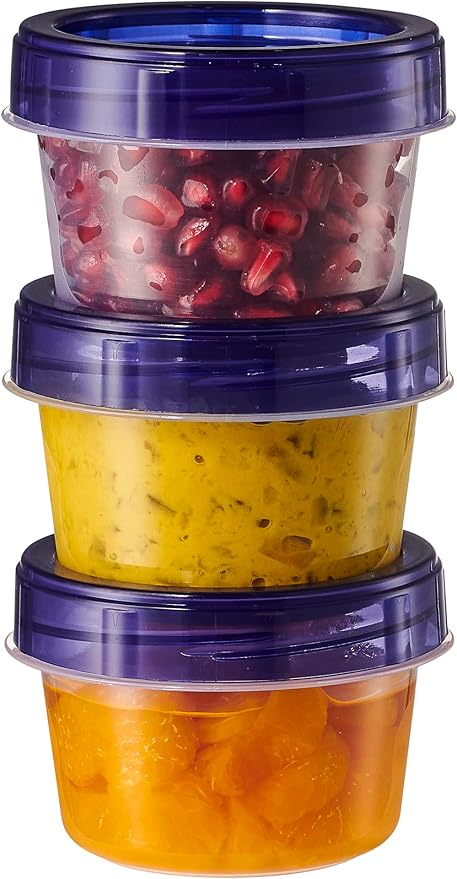 PLASTICPRO 6 Pack Twist Cap Food Storage Containers with Blue Screw on Lid- 4 oz Reusable Meal Prep Containers - Small Freezer Containers Microwave Safe Blue Plastic Food Storage