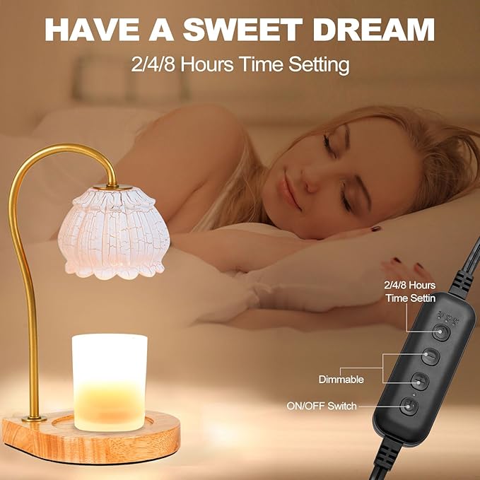 Candle Warmer Lamp with Timer, Electric Dimmable Candle Warmer Melter, Small & Large Jar Fragrance Candle Holders for Home Decoration Gift for Women, Crack-White