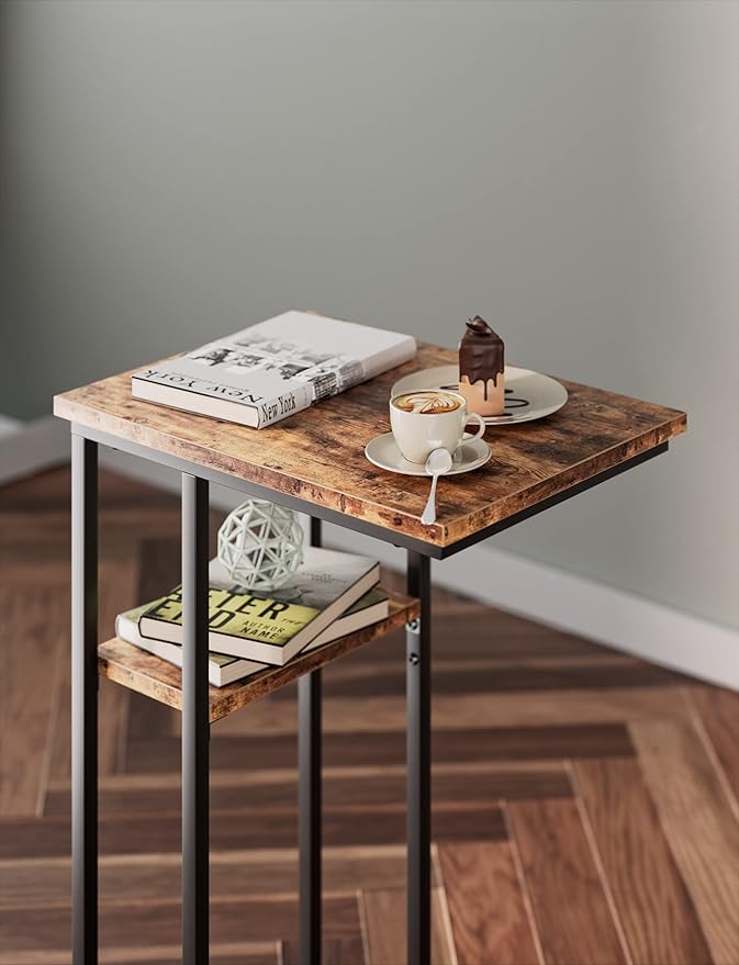 Innerjoin Slim C Shaped End Table, C Side Table for Sofa, Couch and Bed, Tv Tray Table fits Small Space, Living Room Bedroom, Rustic Brown