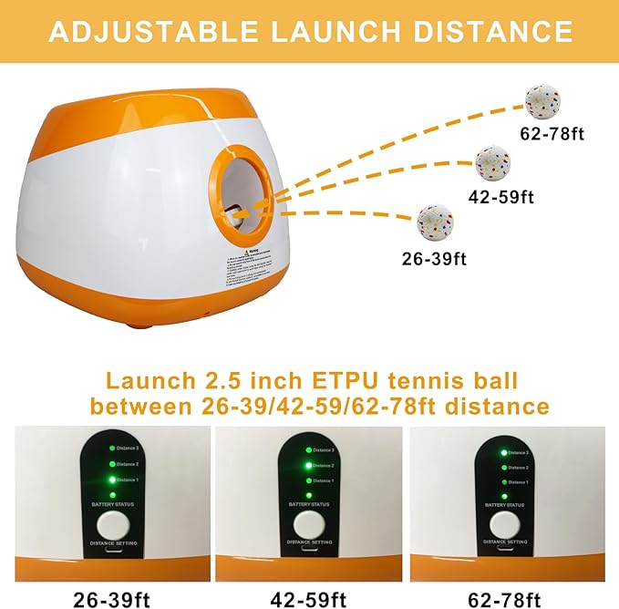 Large Automatic Dog Ball Launcher with 6 Tennis Balls (2.5"), Dog Ball Thrower for Medium & Large Dogs, 3 Adjustable Distance 26-78FT, Remote Control Launcher for Outdoor