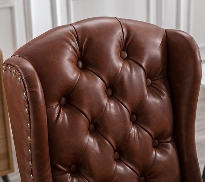 DUOMAY Modern Tufted Dining Chairs Set of 2, PU Leather Upholstered Dining Room Chairs Armless Guest Side Chair for Kitchen Dining Room, Wingback Accent Chairs with Solid Wood, Brown