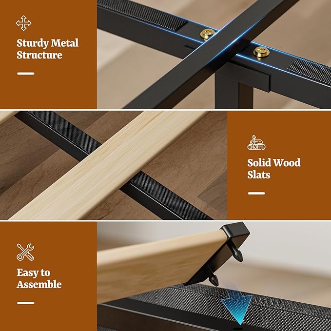 IKIFLY California King Bed Frames with Hidden Storage Headboard & 4 Drawers, 49.2” Tall Upholstered Wingback Headboard with LED Lights and Charging Station, No Box Spring Needed, Noise Free, Black