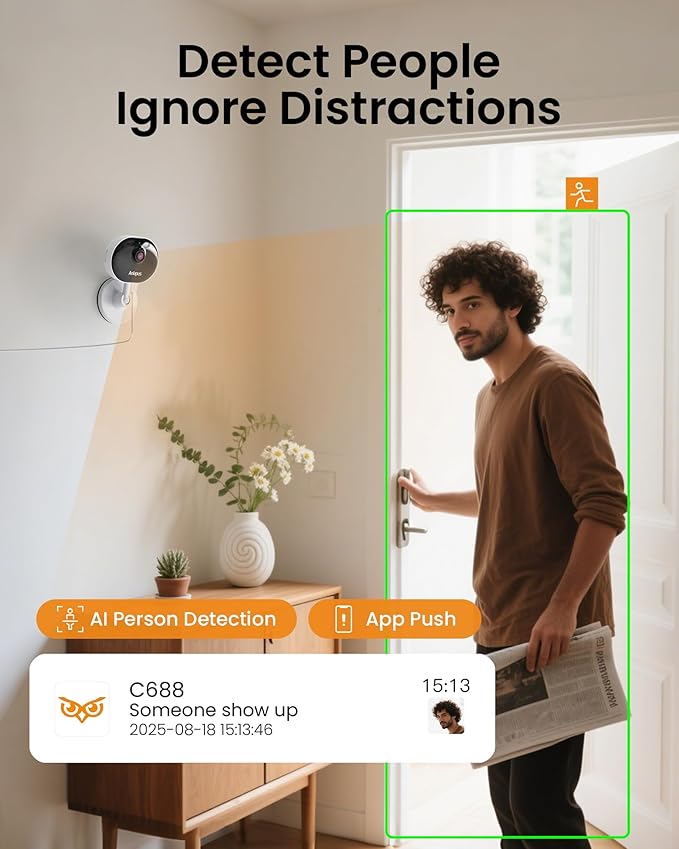 Anlapus C688 2MP Plug-in WiFi Indoor Camera for Home Security, Pet Camera with Phone App, Smart Motion/Person Detection, 2 Way Audio, Baby Monitor, Memory Card/Cloud Storage, Easy & Quick Install