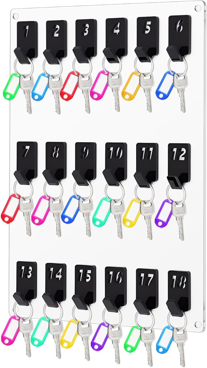 Acrylic Key Board with 18 No. Hooks Wall Mount Key Rack Holder Hanger Storage Collection for School, Garage, Car Dealer, Office, Hotel, Real Estate(Transparent)