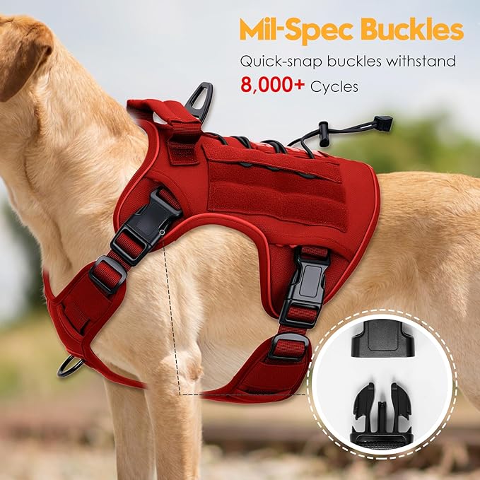 Heavy-Duty Tactical Dog Harness for Large Dogs, No Pull Adjustable Reflective Pet Vest with Molle System, K9 Military-Grade Control for Service Training, Outdoor & 10+ Breeds, Red, Large