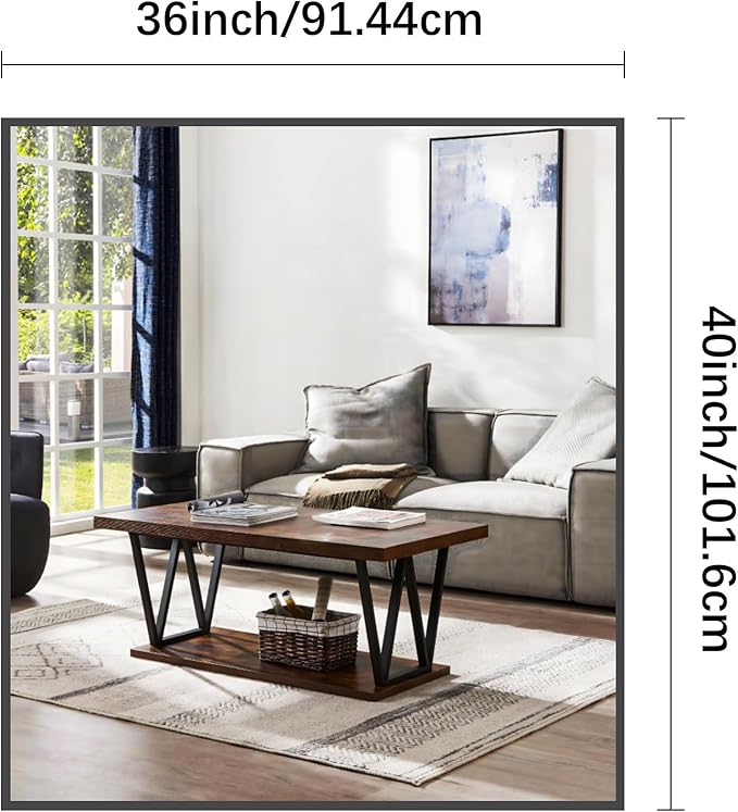 BONEWEI Bathroom Mirror,36x40 inch Wall Mirror for Bathroom Wall Mounted Black Rectangle Square Corner Mirrors, Black Bathroom Mirror for Living Room, Farmhouse, Bedroom Entryway, Horizontal/Vertical